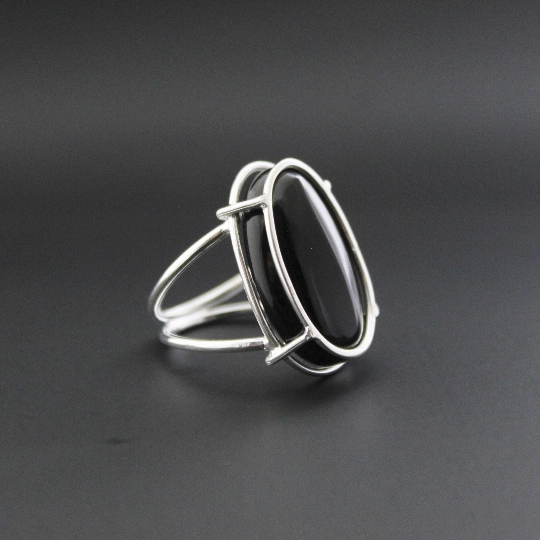 Oval Black Onyx Ring, Natural Black Gemstone, Handmade Mothers Day Gift, Proposal Gift, 925 sterling silver