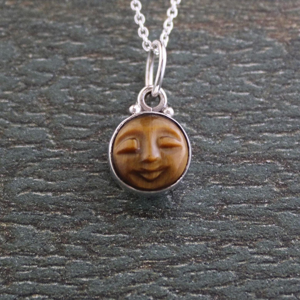 Sterling Silver Tigers Eye Necklace, Round Crystal Moon Pendant, Birthstone Necklace, Sterling Silver Pendant, Gift for mom