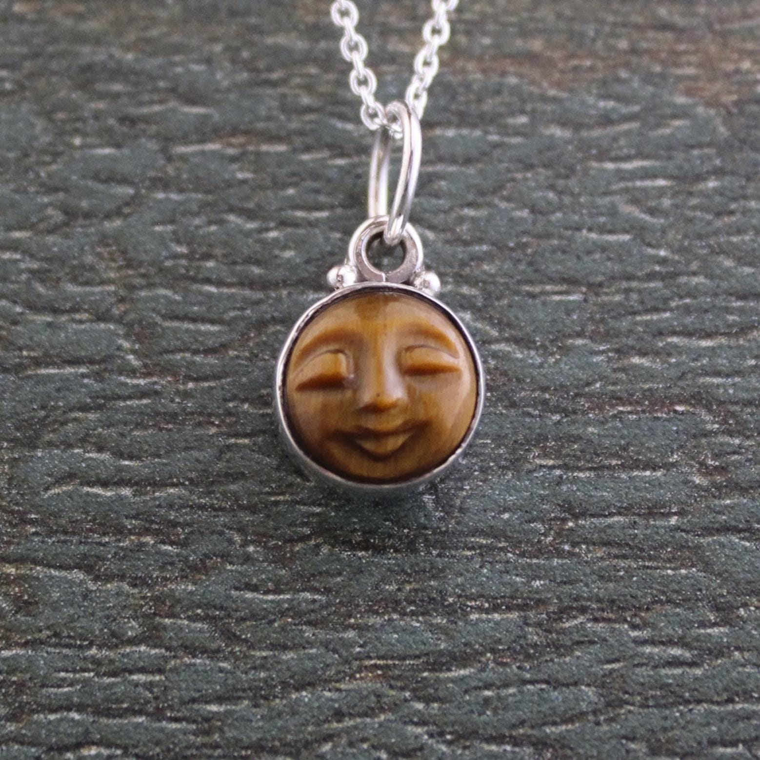 Sterling Silver Tigers Eye Necklace, Round Crystal Moon Pendant, Birthstone Necklace, Sterling Silver Pendant, Gift for mom