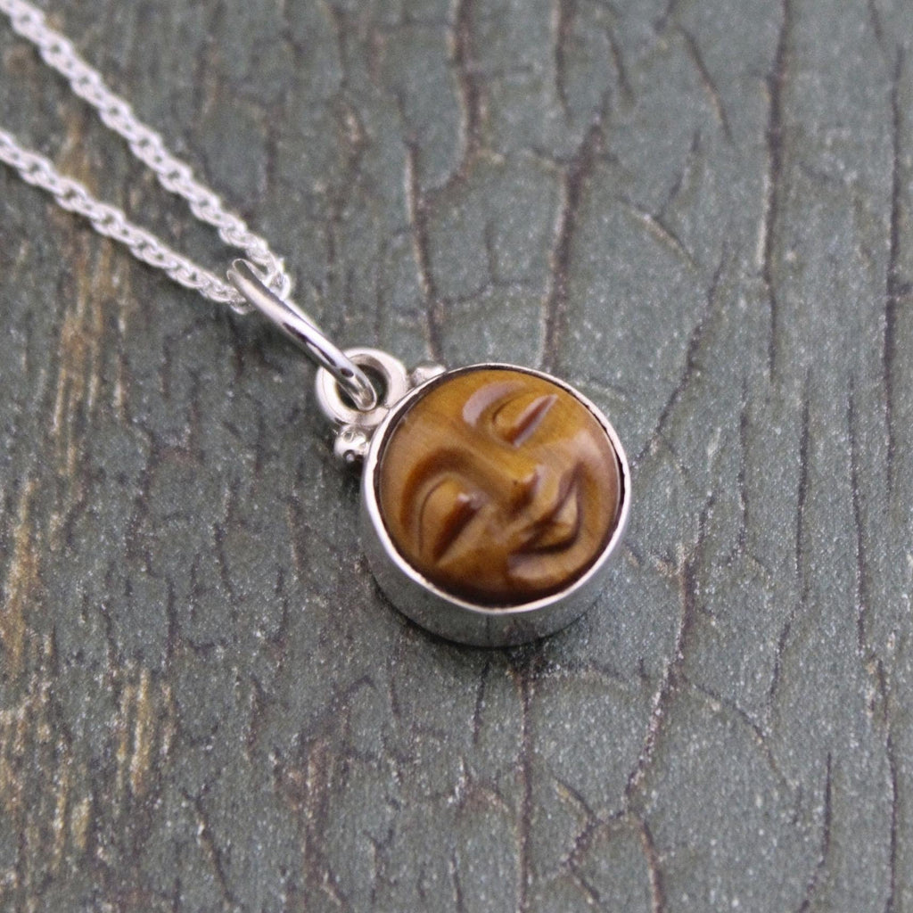 Sterling Silver Tigers Eye Necklace, Round Crystal Moon Pendant, Birthstone Necklace, Sterling Silver Pendant, Gift for mom
