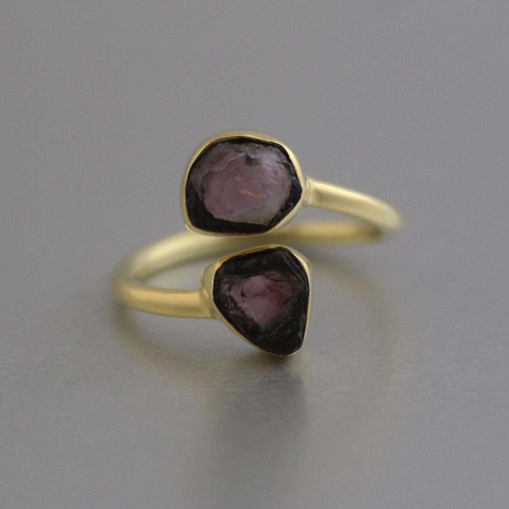 Raw Tourmaline Ring, Adjustable Sterling Silver Gemstone Jewelry, rough Gemstone, Birthstone jewelry