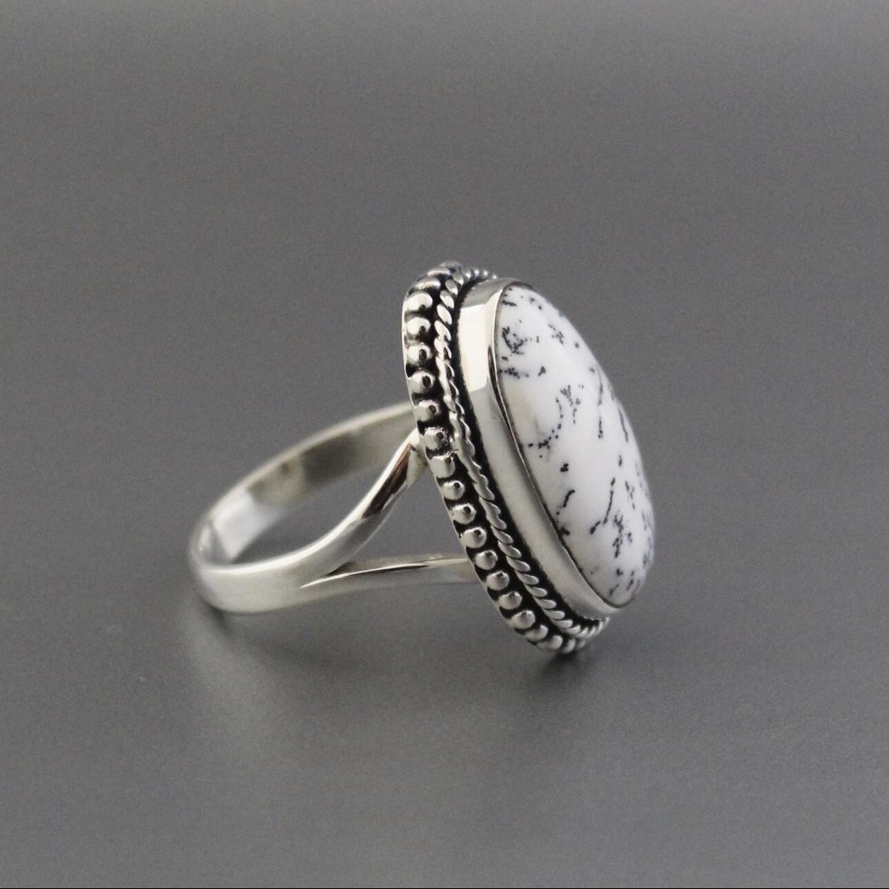 White Jasper Statement Ring, Silver Gemstone Ring, unique gift, Girlfriend gift, white Ring