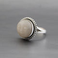 White Moonstone Carved Ring, Moon face carving, Celestial Jewelry, Sterling Silver Bohemian Jewelry, Moonstone Jewelry, Gift for Girlfriend