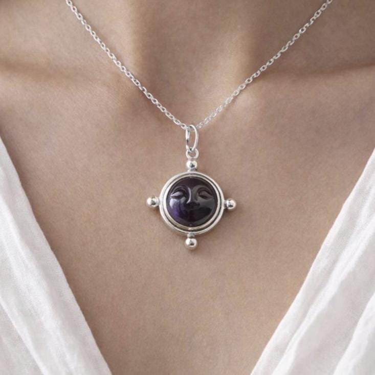 Sterling Silver Amethyst Moon Necklace, Amethyst Crystal Necklace, February Birthstone, Dainty Necklace,Handmade Gemstone Pendant