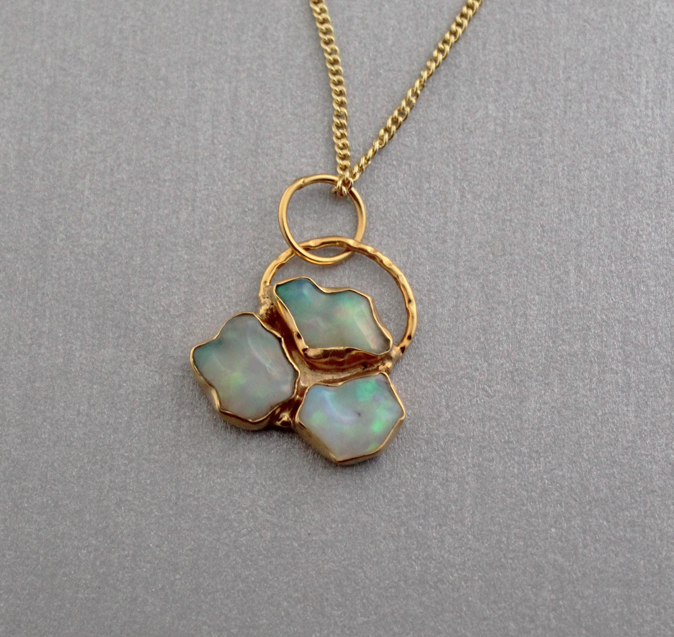 Raw Ethiopian Opal Necklace, 14K Gold Vermeil, Minimalist Statement Jewelry, October Birthstone, Layering Necklace