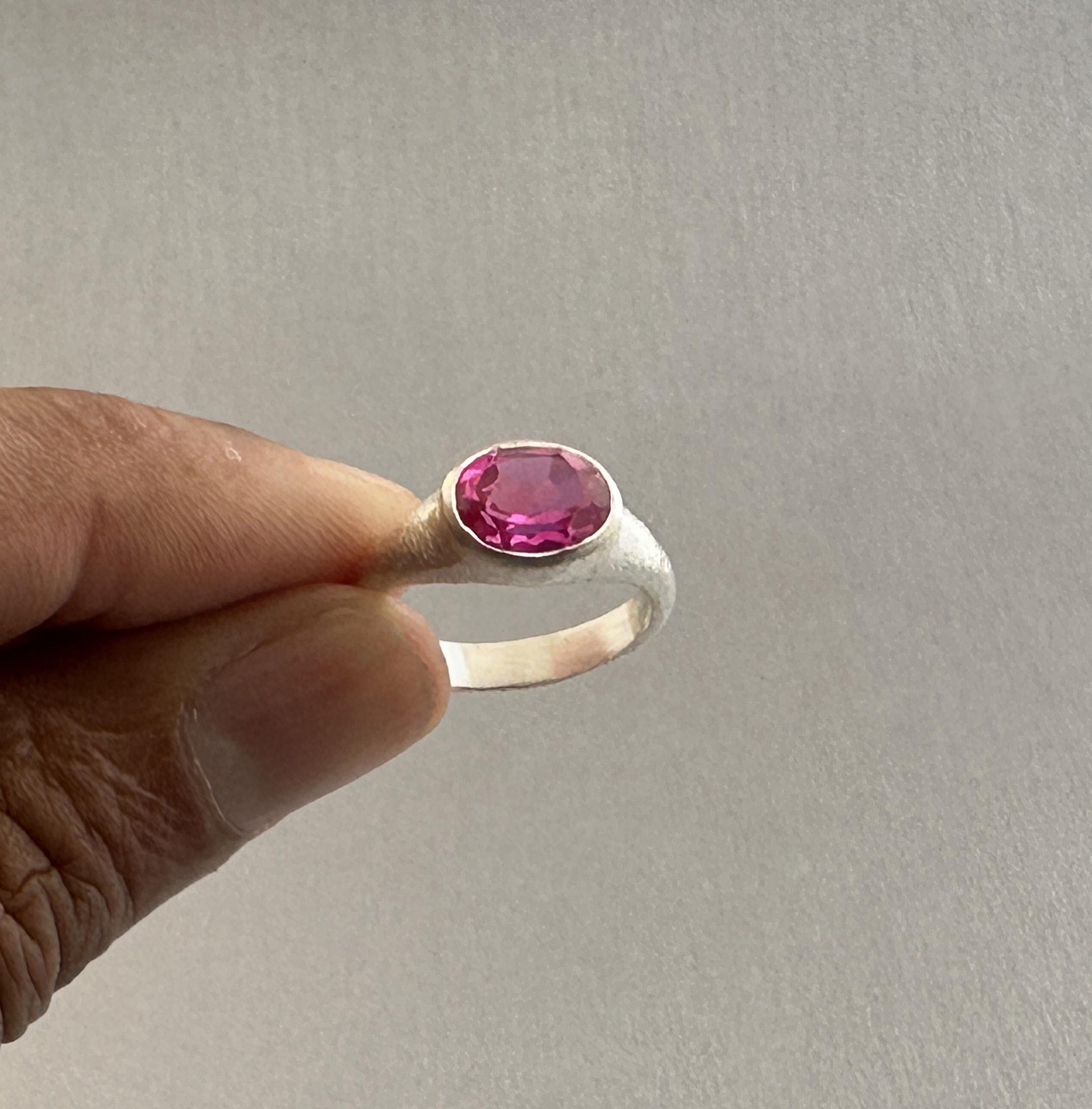 Oval Pink Tourmaline Ring, Oval Gemstone Signet Ring, October Birthstone Jewelry, 925 Sterling Silver Dainty Ring Gift Women, Engagement