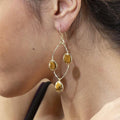 Tiger's Eye Dangle Earrings, Gold Earrings, Retro Statement Jewelry, Minimalist Gemstone, Vintage Jewelry Gift for Her