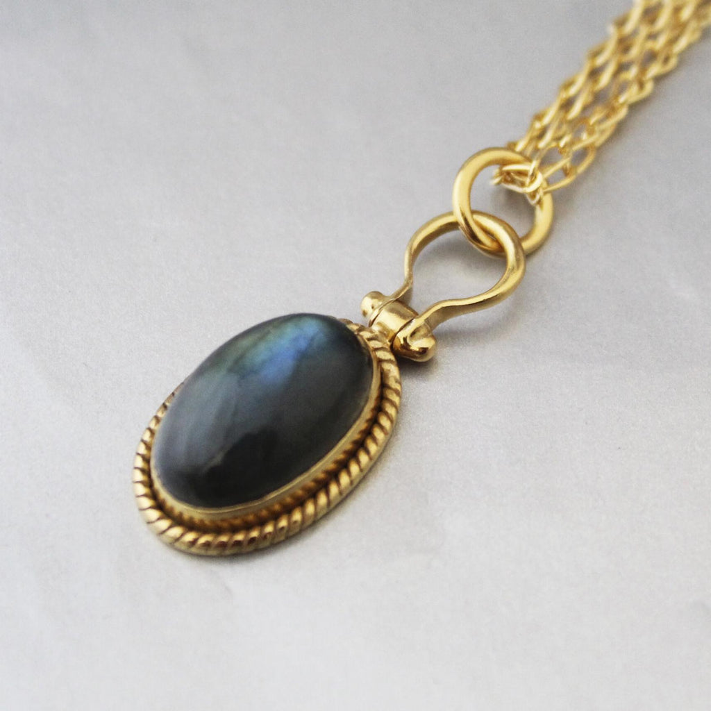 Labradorite Crystal Pendant, 18K Gold Micron plated, Birthday Gift, Gemstone Necklace, Aura Protection Jewelry