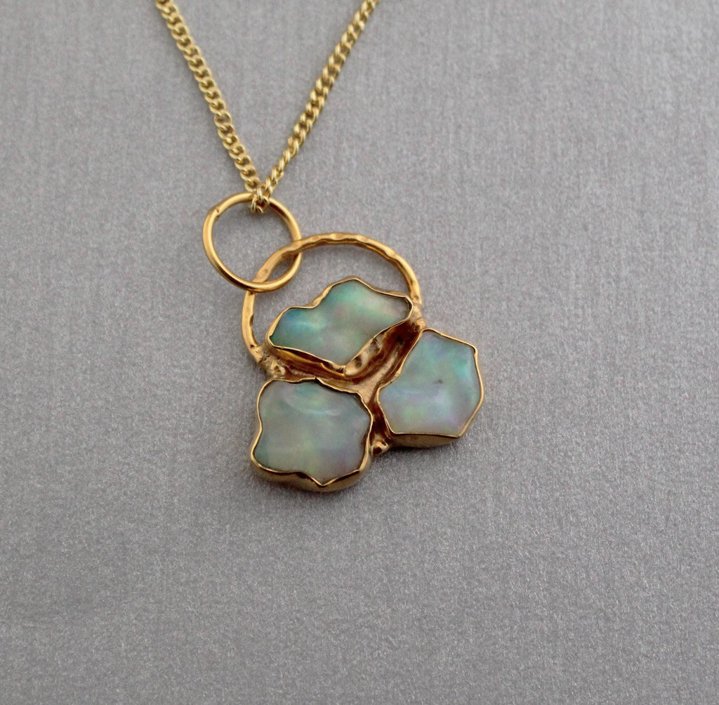 Raw Ethiopian Opal Necklace, 14K Gold Vermeil, Minimalist Statement Jewelry, October Birthstone, Layering Necklace