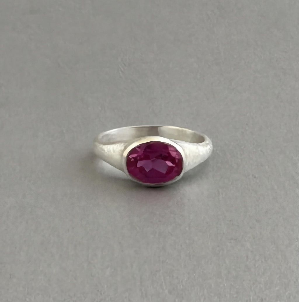 Oval Pink Tourmaline Ring, Oval Gemstone Signet Ring, October Birthstone Jewelry, 925 Sterling Silver Dainty Ring Gift Women, Engagement