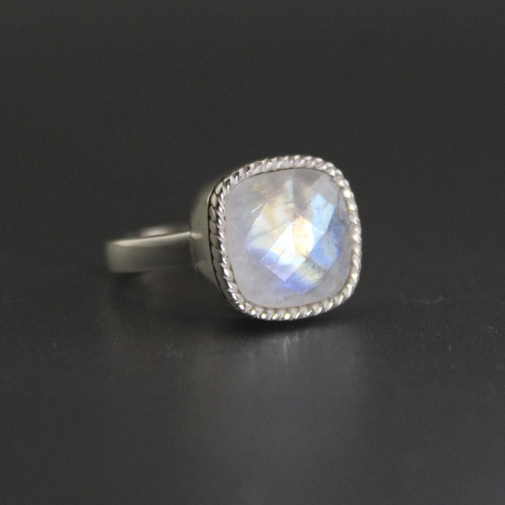 Handmade Rainbow Moonstone Ring, Sterling Silver Gemstone Jewelry, June Birthstone, Birthday Gifts, Gemstone Ring, Unique Jewelry
