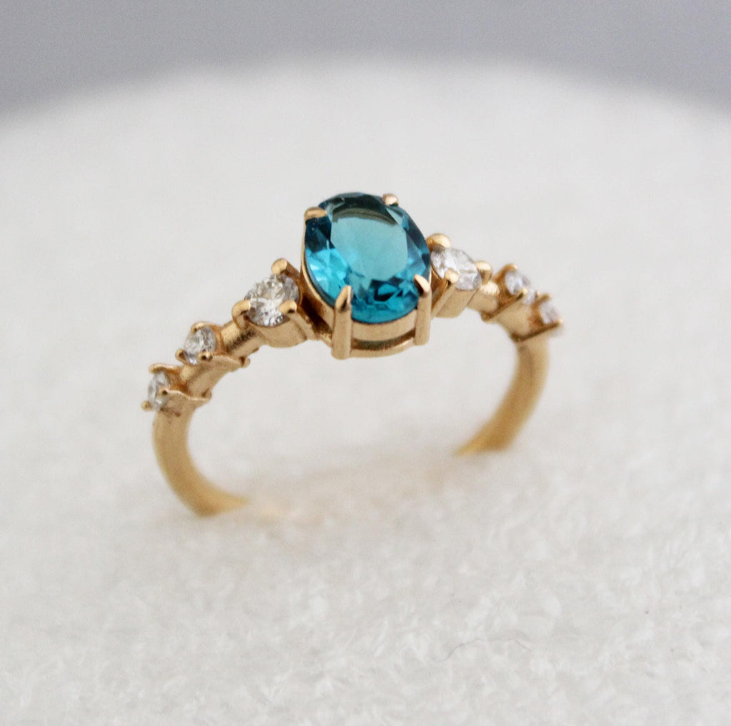 London Blue Topaz Ring, CVD Diamond Ring, Solitaire Ring, Engagement ring, December Birthstone, Dainty Promise Ring, Wedding Gifts