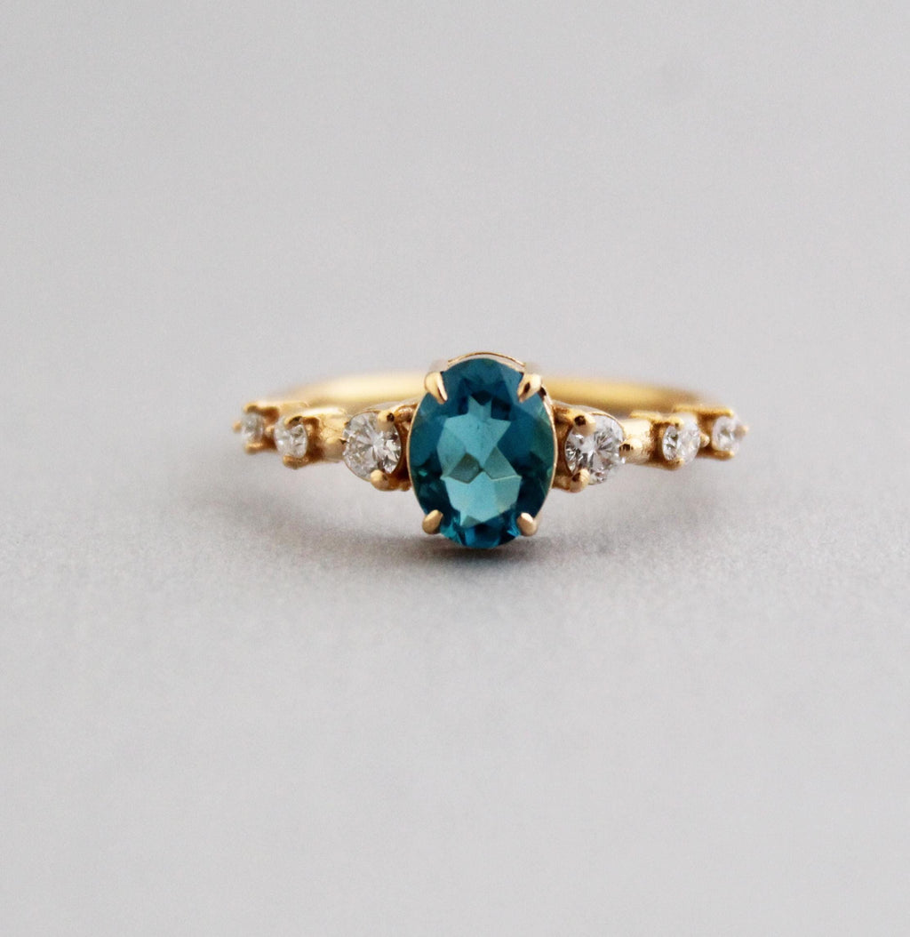 London Blue Topaz Ring, CVD Diamond Ring, Solitaire Ring, Engagement ring, December Birthstone, Dainty Promise Ring, Wedding Gifts