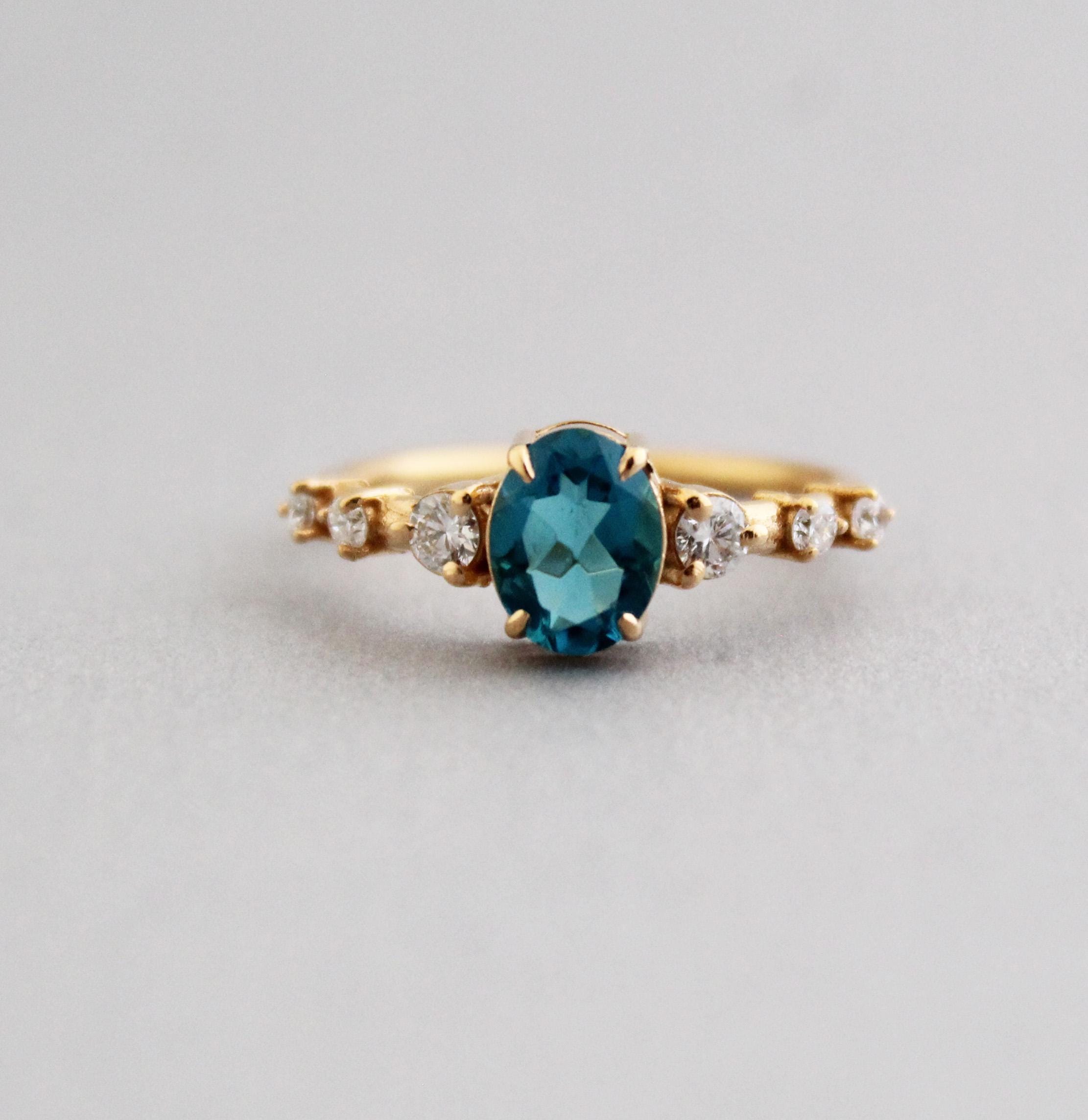 London Blue Topaz Ring, CVD Diamond Ring, Solitaire Ring, Engagement ring, December Birthstone, Dainty Promise Ring, Wedding Gifts