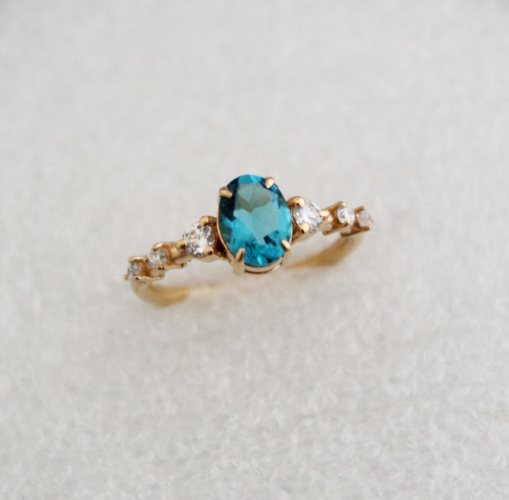London Blue Topaz Ring, CVD Diamond Ring, Solitaire Ring, Engagement ring, December Birthstone, Dainty Promise Ring, Wedding Gifts