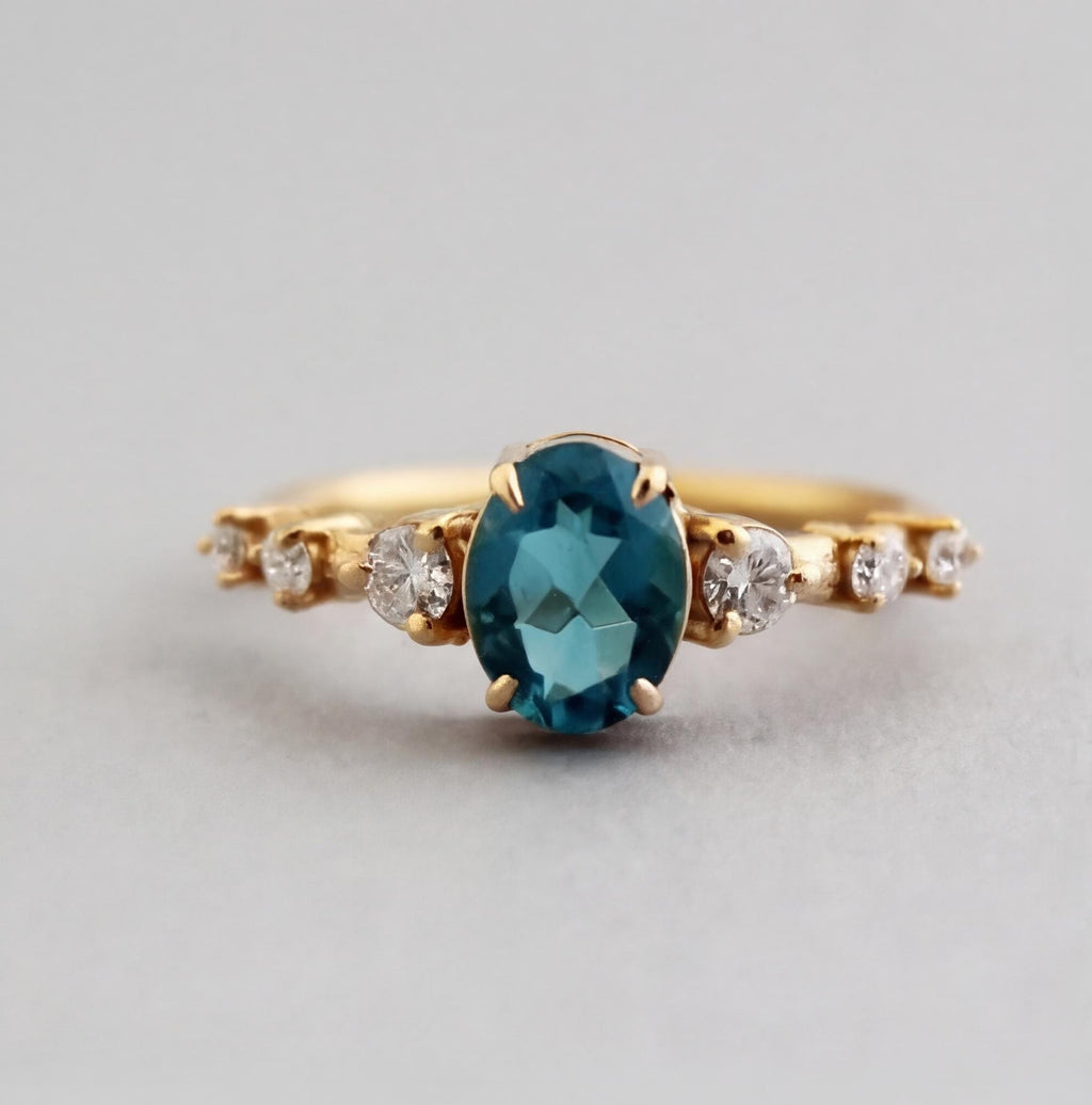 London Blue Topaz Ring, CVD Diamond Ring, Solitaire Ring, Engagement ring, December Birthstone, Dainty Promise Ring, Wedding Gifts