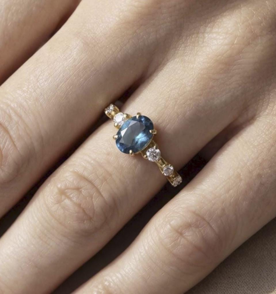 London Blue Topaz Ring, CVD Diamond Ring, Solitaire Ring, Engagement ring, December Birthstone, Dainty Promise Ring, Wedding Gifts