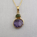 Raw Amethyst Necklace, Gold Fill, February Birthstone, Healing Energy Pendant, Raw Peridot Pendant, Gemstone Necklace, Raw Crystal Necklace