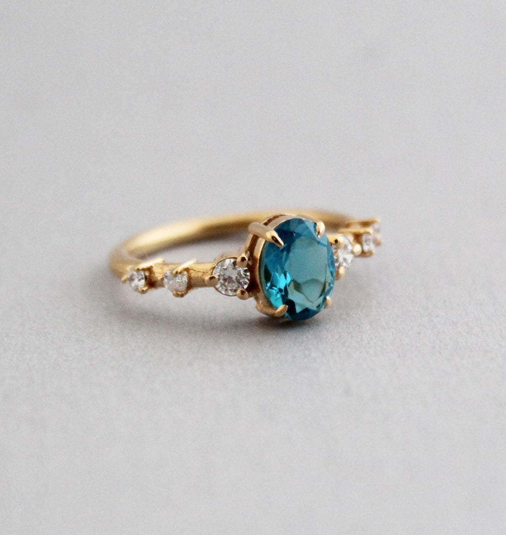 London Blue Topaz Ring, CVD Diamond Ring, Solitaire Ring, Engagement ring, December Birthstone, Dainty Promise Ring, Wedding Gifts