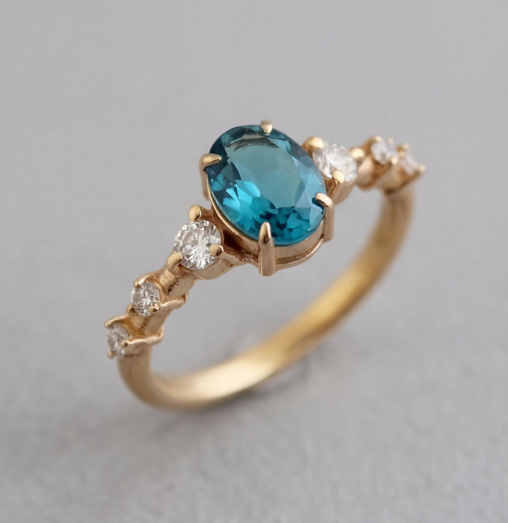 London Blue Topaz Ring, CVD Diamond Ring, Solitaire Ring, Engagement ring, December Birthstone, Dainty Promise Ring, Wedding Gifts