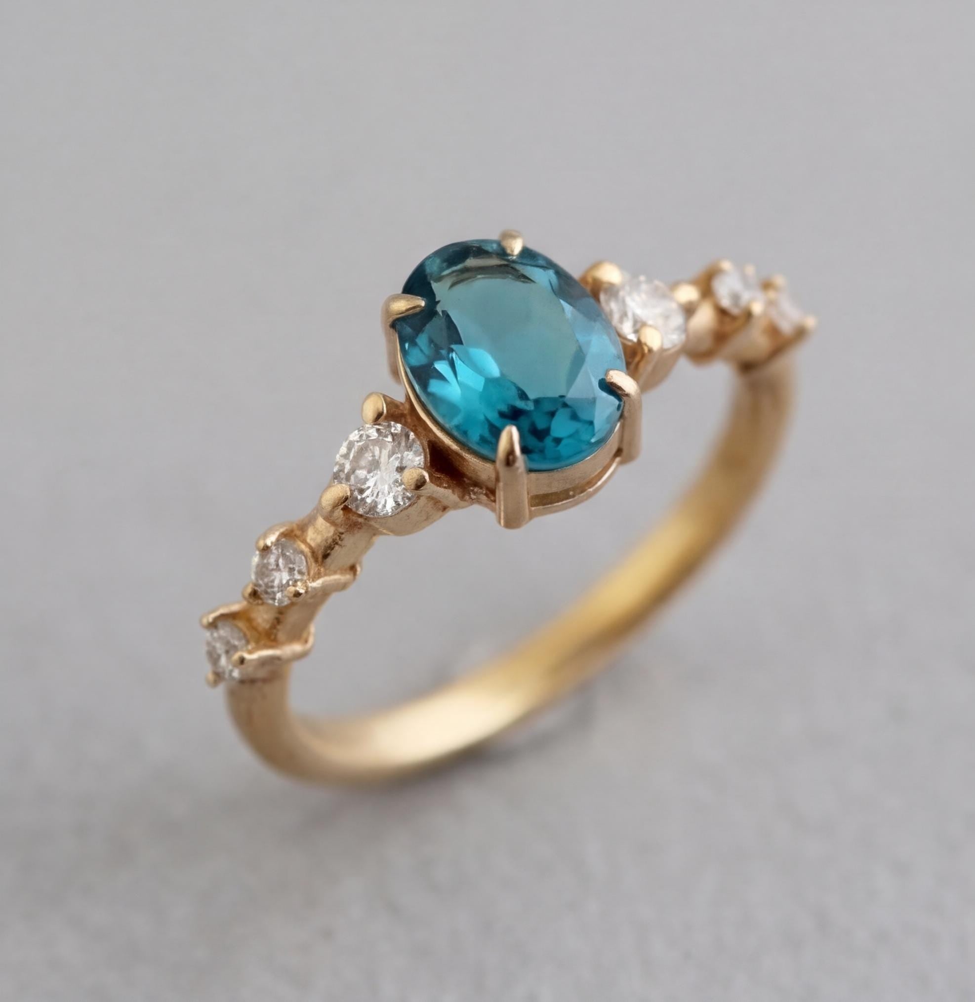 London Blue Topaz Ring, CVD Diamond Ring, Solitaire Ring, Engagement ring, December Birthstone, Dainty Promise Ring, Wedding Gifts