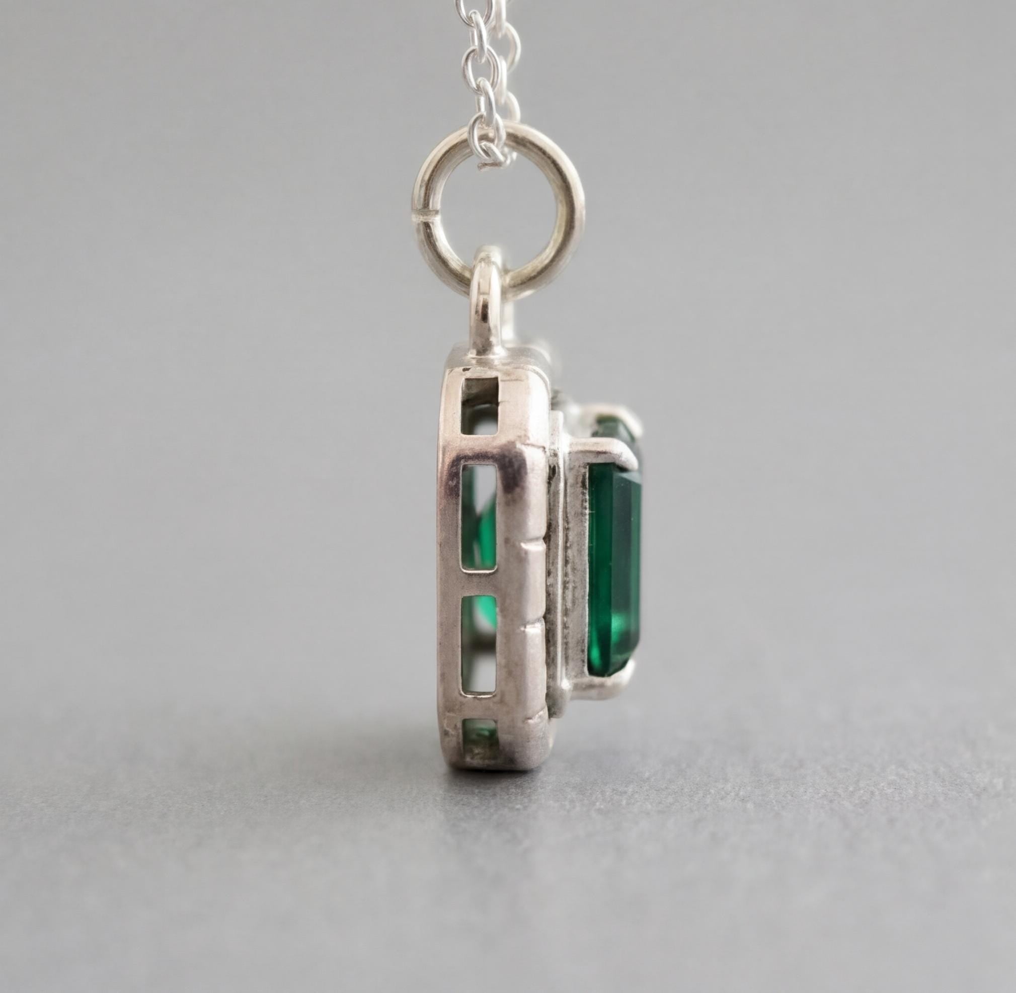 Emerald Necklace, 925 Sterling silver Necklace, May Birthstone Pendant Necklace, Emerald Rectangle Necklace, Green Gemstone Necklace