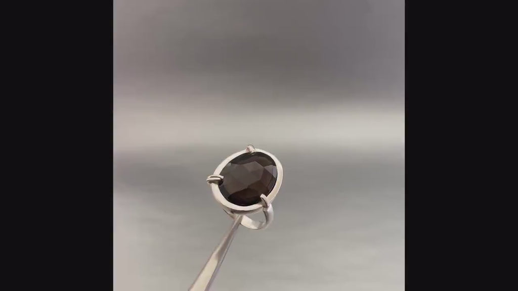 Smokey Quartz Ring, Sterling Silver Gold Plated, Handmade Statement, birthday gift, birthstone jewelry, Gifts for women