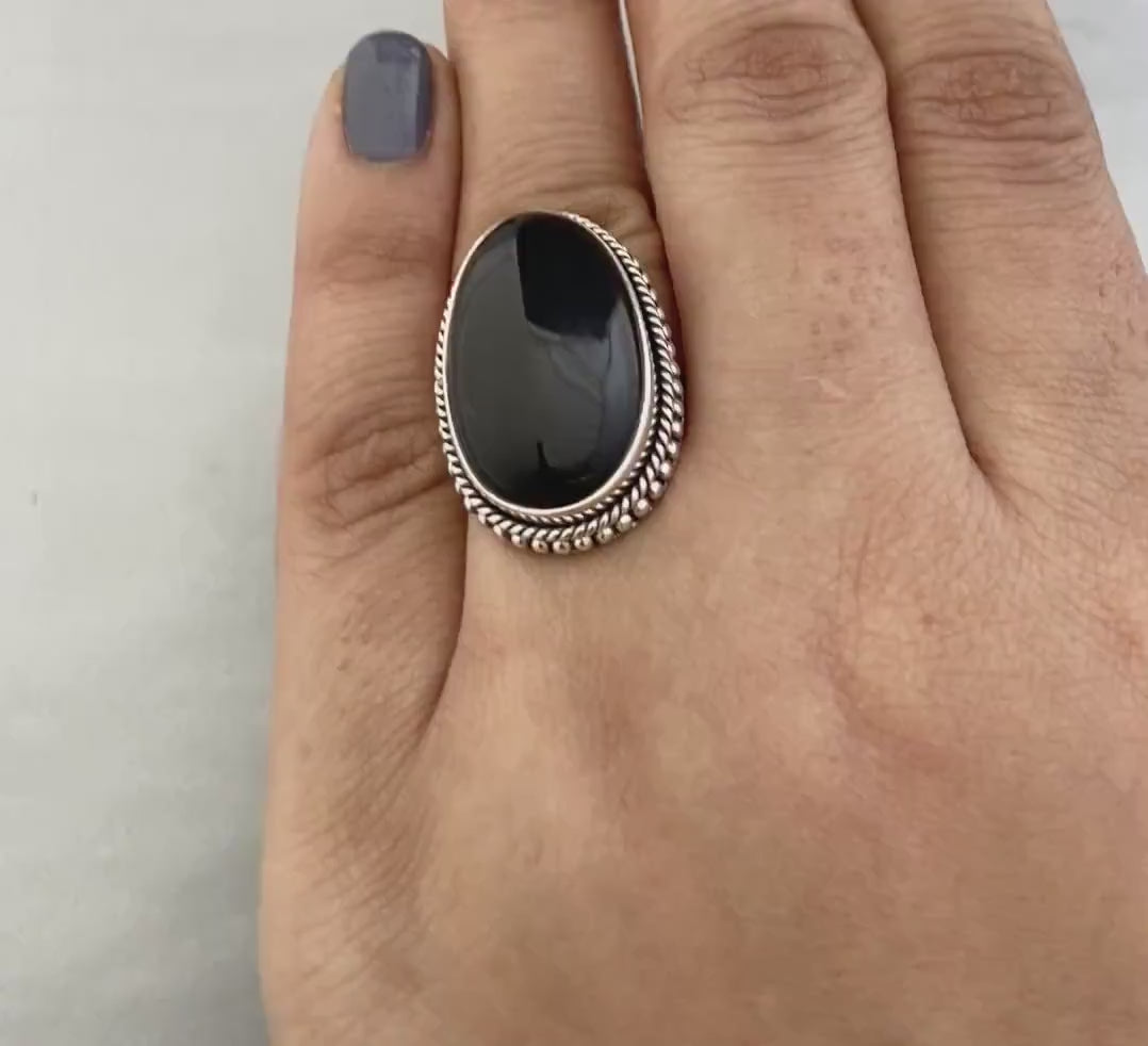 Black Onyx Ring, 925 Sterling Silver Statement Ring, handmade Bohemian Ring, Healing gemstone ring, Bridesmaid gift, Vintage Style