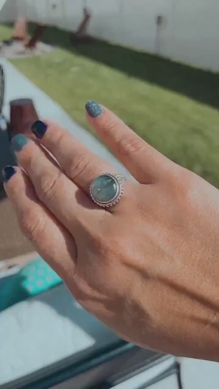 Labradorite Moon Face Ring, Sterling Silver Art Deco Ring, Handmade Labradorite Statement Ring