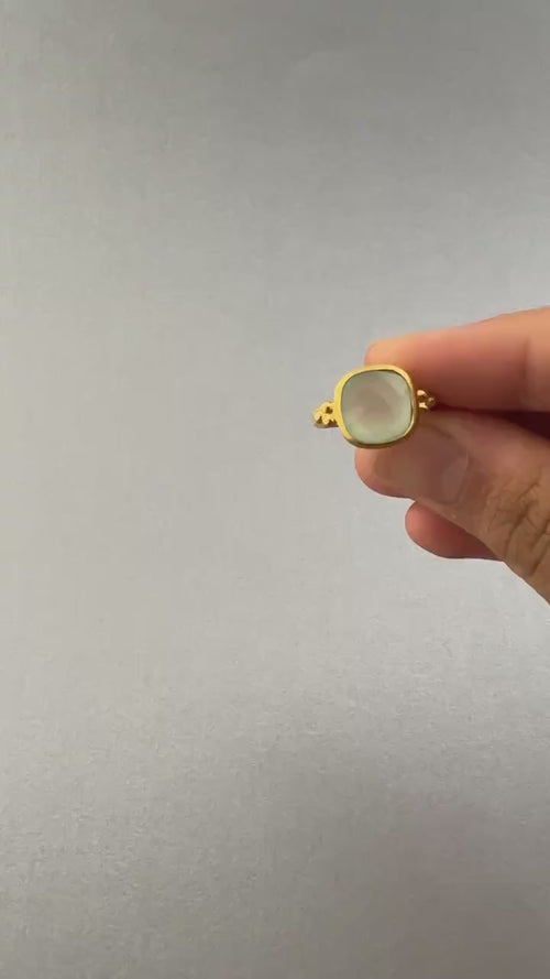 Aqua Chalcedony Ring: Hammered Sterling Silver Band, Gemstone Jewelry