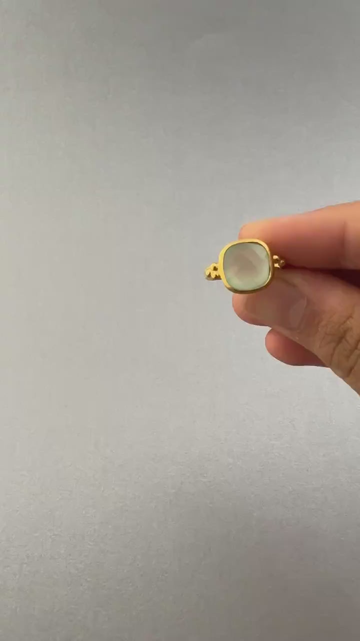 Aqua Chalcedony Ring: Hammered Sterling Silver Band, Gemstone Jewelry