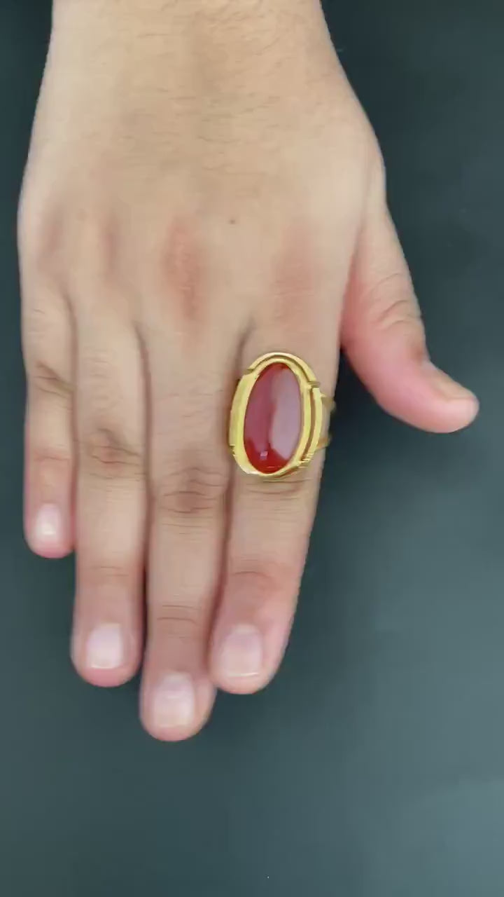 Carnelian Ring, Large Oval Cabochon, Gemstone Ring, 18k Gold Plated Ring, Statement Boho Ring, 925 Sterling Silver Ring