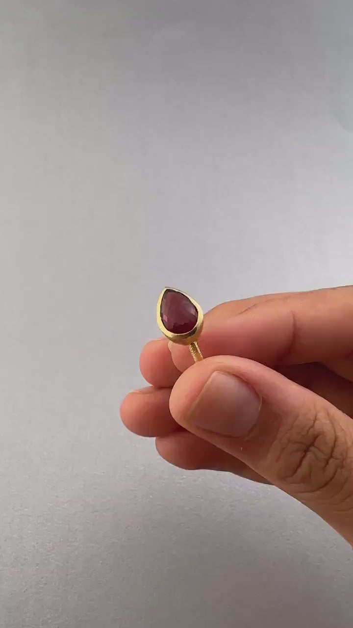Garnet Ring, Teardrop Gemstone, 18K Gold Filled, Handmade Ring, Wedding Jewelry, White Rainbow, Gift Ring, January Birthstone