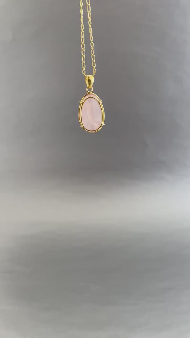 Rose Quartz Necklace: Sterling Silver, 18K Gold Plated, Gemstone Pendant
