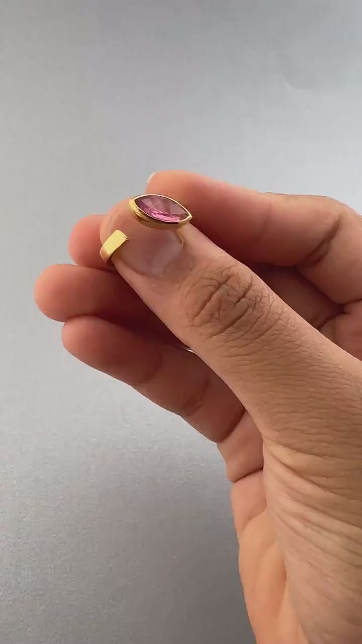 Pink Tourmaline Ring, Dainty Gold Ring, Adjustable Band, Pink Gemstone Ring, 925 Sterling Silver Jewelry, Birthday Gift, Ring For Mother