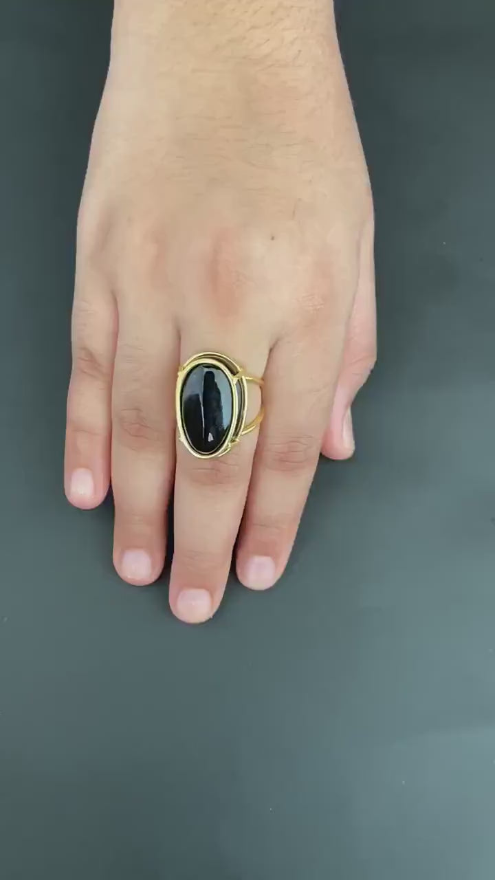 Handmade Black Onyx Ring, Gold Vermeil, Statement Jewelry