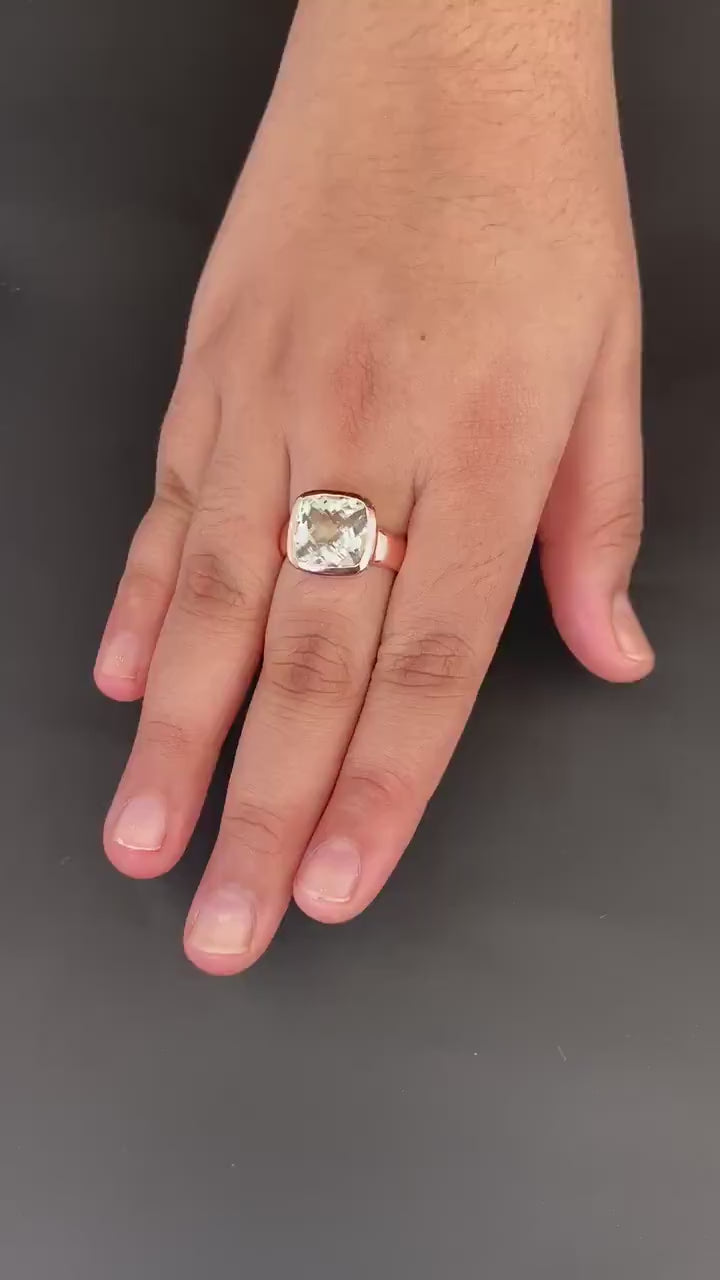Green Amethyst Prasiolite Ring, 18K Rose‑Gold filled, February Birthstone, Green Gemstone rings, Rings for women