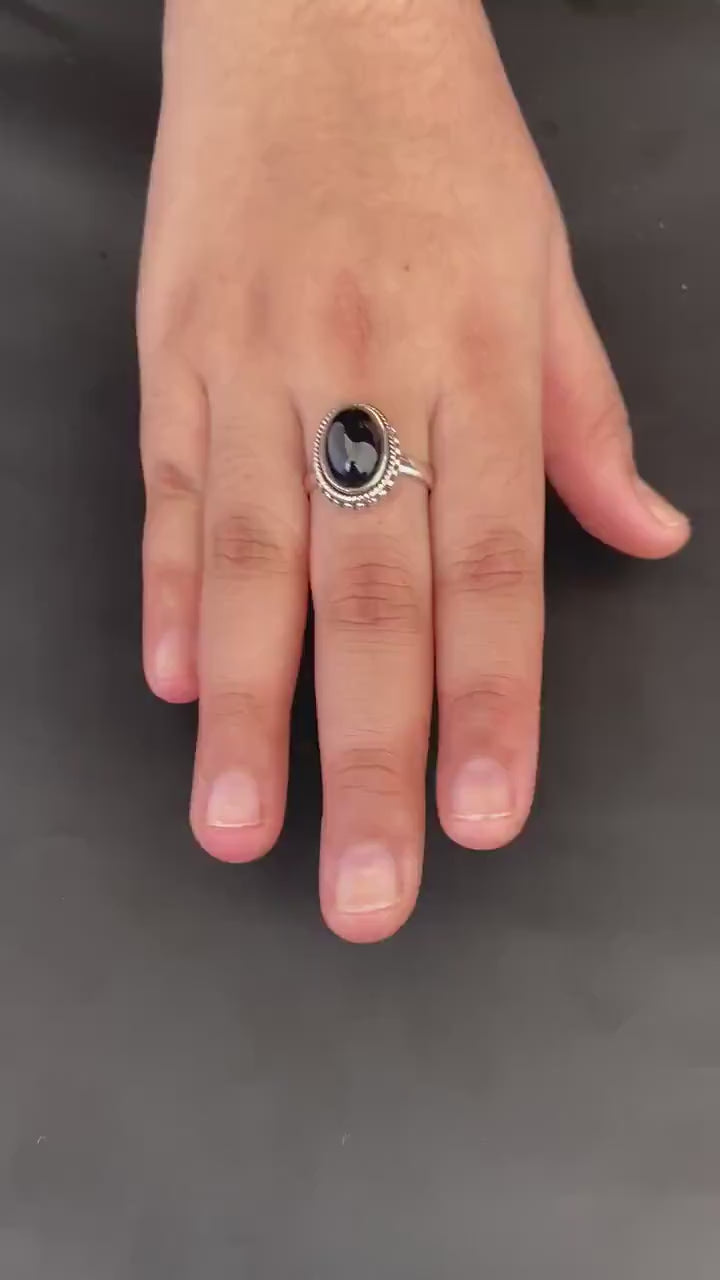 Black Onyx Ring, Bohemian Jewelry, Rings for Women, Black stone, Handmade Jewelry, Gifts for Her, Birthday Gifts